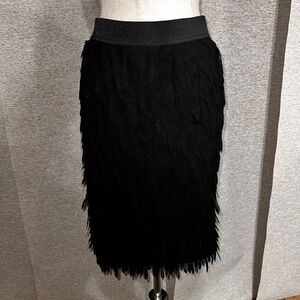 Worthington Black Fringe Layered Pull On Pencil Occasion Skirt Women’s Sz XL EUC